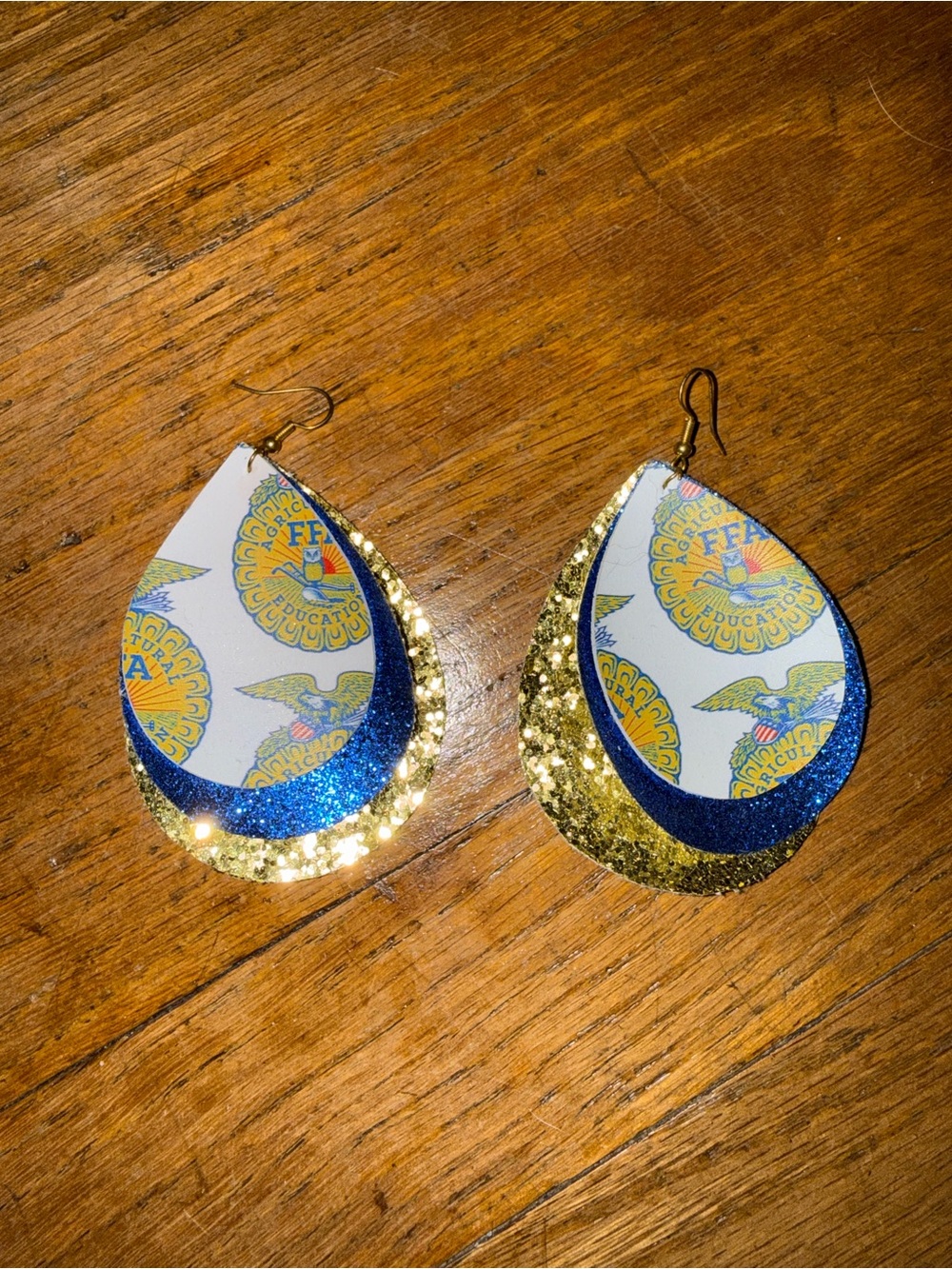 FFА Teardrop Glitter Earrings in Blue and Gold